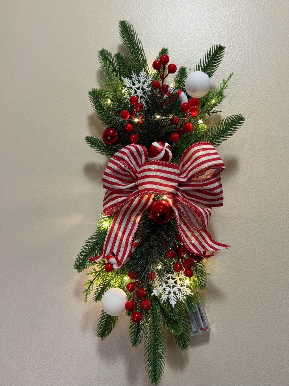 Festive Christmas Red & Green Holiday Wall Swag with Bow